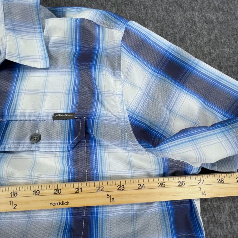 Eddie Bauer 2X Blue Plaid Fishing Shirt Mesh Vent Short Sleeve Hiking Gorpcore - Picture 5 of 12